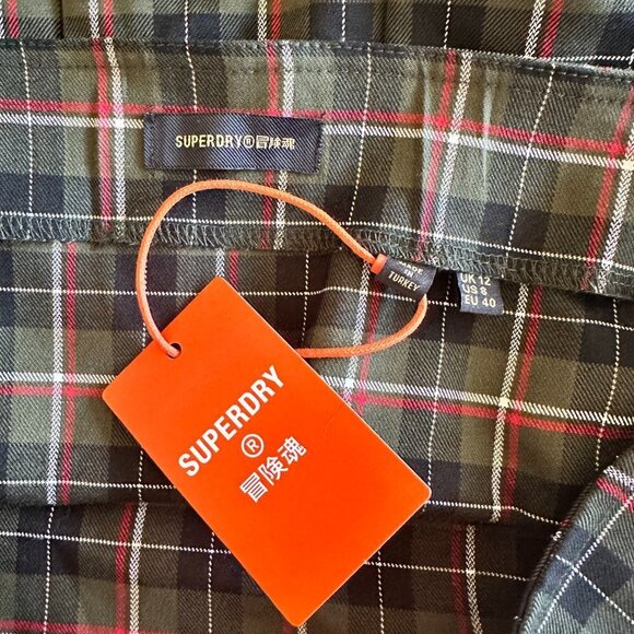 Women's 8 NWT Superdry Vintage Tweed Pleat Mini Skirt Plaid Pleated School Girl - Picture 8 of 12